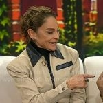 Jasmine Guy’s beige contrast collar zip jacket on Today