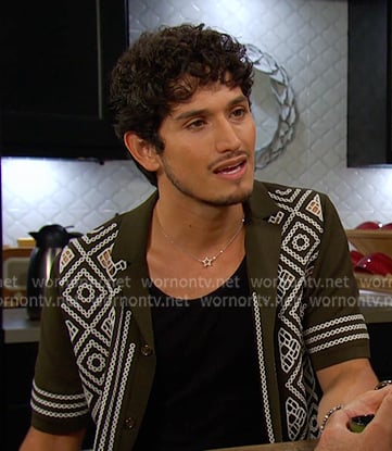 Javi's dark green embroidered shirt on Days of our Lives