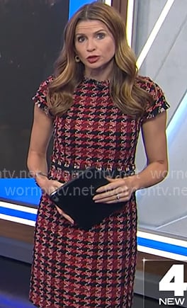 Jen Maxfield’s pink houndstooth tweed dress on NBC News Daily