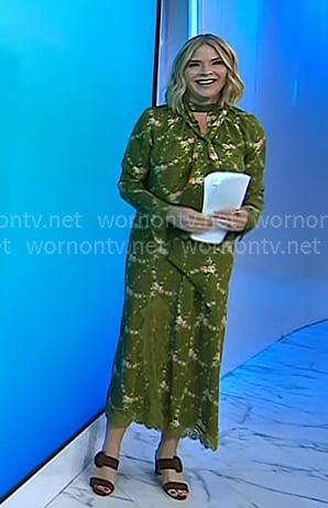 Jenna's green floral tie neck blouse and skirt on Today