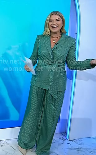 Jenna's green satin tie front blazer and pants on Today