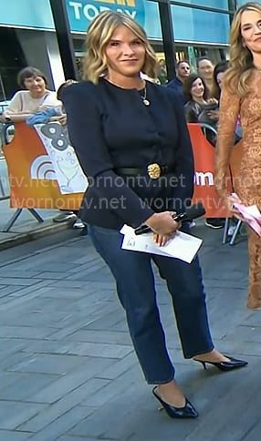 Jenna’s navy satin jacket and jeans on Today Jenna’s navy satin jacket and jeans on Today