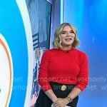 Jenna’s red sweater and black pleated wide-leg pants on Today