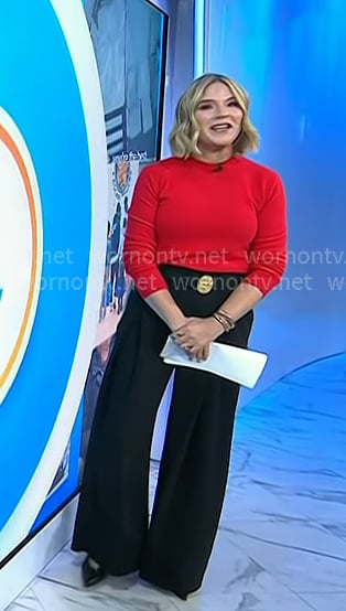 Jenna’s red sweater and black pleated wide-leg pants on Today Jenna’s red sweater and black pleated wide-leg pants on Today