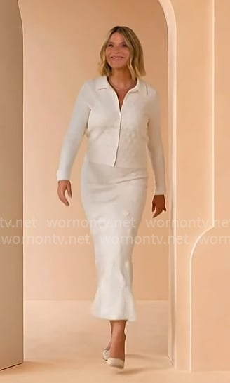 Jenna’s white opening scene cardigan and skirt on Today
