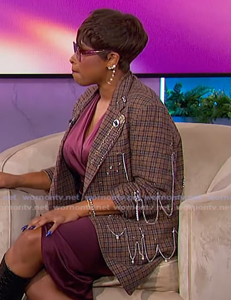 Jennifer's embellished plaid blazer and dress on The Jennifer Hudson Show
