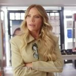 Jennifer’s olive green contrast trim jacket on The Real Housewives of Orange County Jennifer’s olive green contrast trim jacket on The Real Housewives of Orange County