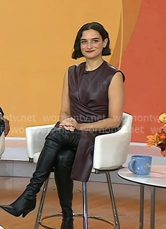Jenny Slate’s burgundy leather dress on Today