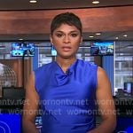Jericka's blue cowl neck top and bandage pencil skirt on CBS Evening News