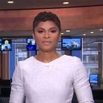 Jericka’s white asymmetric sheath dress on CBS Evening News