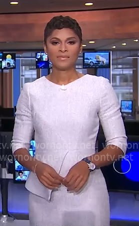 Jericka's white asymmetric sheath dress on CBS Evening News