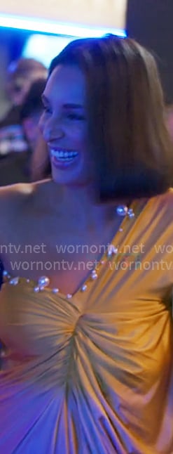 Jessel’s yellow pearl embellished dress on The Real Housewives of New York City Jessel’s yellow pearl embellished dress on The Real Housewives of New York City