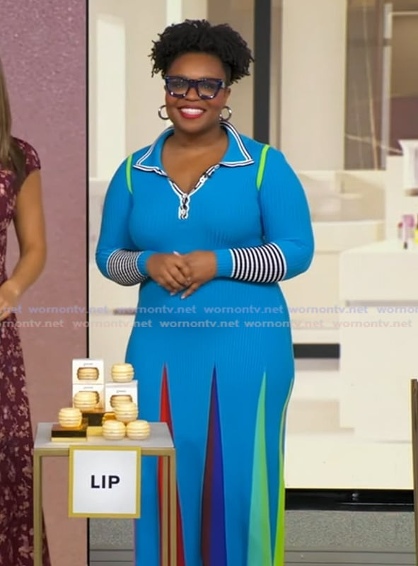 Jessica Cruel's blue colorblock dress on Good Morning America