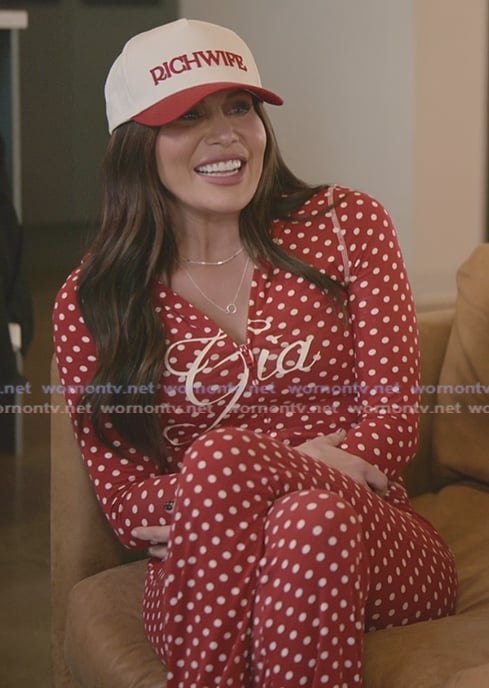 Jessi's red polka dot print top and pants on The Secret Lives of Mormon Wives