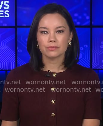 Jo Ling Kent's burgundy cardigan with gold buttons on CBS Mornings