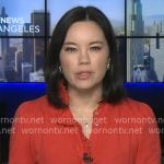 Jo Ling Kent’s red button front top on CBS Mornings