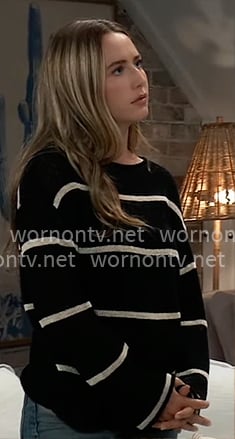 Josslyn’s black striped sweater on General Hospital Josslyn’s black striped sweater on General Hospital