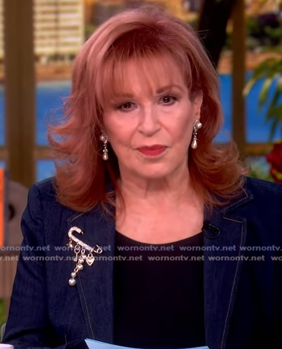 Joy’s denim brooch blazer on The View Joy’s denim brooch blazer on The View