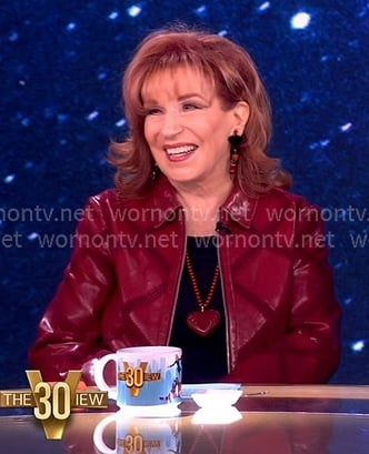 Joy’s red leather jacket on The View Joy’s red leather jacket on The View
