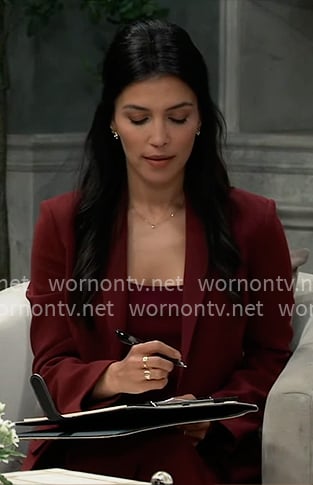 Justine's burgundy suit on General Hospital