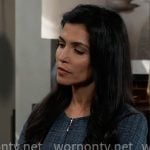 Justine’s navy blue peplum tweed jacket on General Hospital Justine’s navy blue peplum tweed jacket on General Hospital
