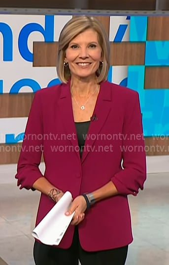 Kate's berry pink ruched sleeve blazer on NBC News Daily