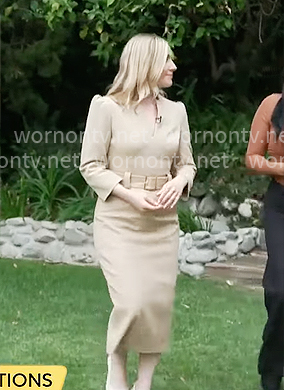 Katrina Kaufman’s beige belted dress on CBS Mornings Katrina Kaufman’s beige belted dress on CBS Mornings