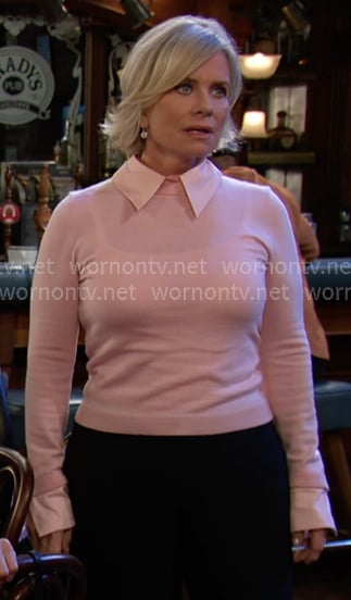 Kayla's pink stripe collared sweater on Days of our Lives