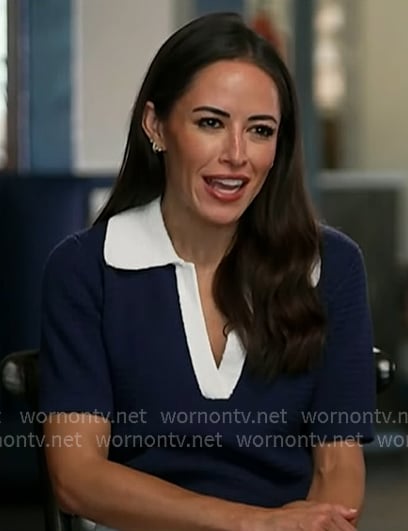Kaylee’s navy contrast collar knit polo on Today