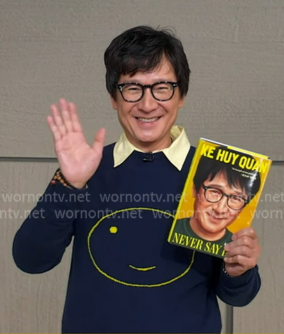 Ke Huy Quan’s smiley face sweater on Good Morning America Ke Huy Quan’s smiley face sweater on Good Morning America