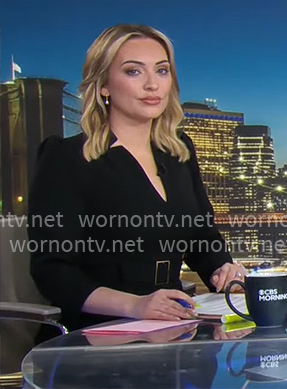 Kelly O’Grady’s black v-neck dress on CBS Mornings