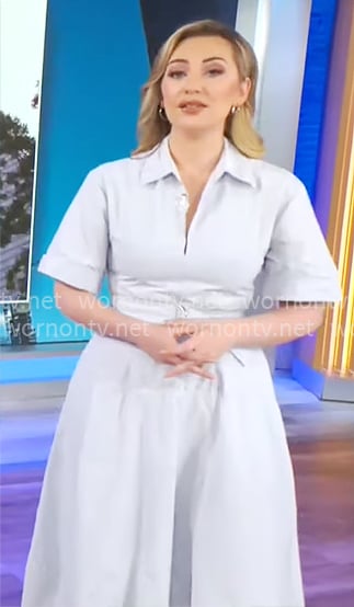 Kelly O’Grady’s light blue shirtdress on CBS Mornings