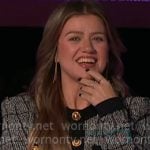 Kelly's black tweed jacket and shorts on The Voice Kelly's black tweed jacket and shorts on The Voice