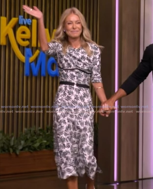 Kelly’s floral print belted dress on Live with Kelly and Mark