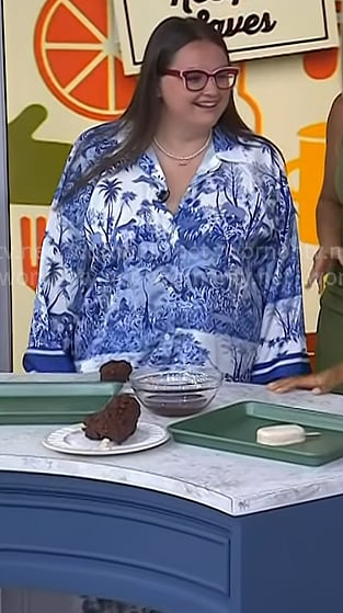 Krissy Downey’s blue safari print pajama shirt and pants on Today