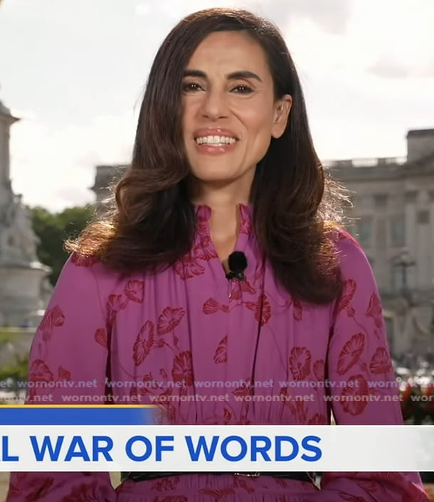 Lama Hasan’s pink floral maxi dress on Good Morning America Lama Hasan’s pink floral maxi dress on Good Morning America