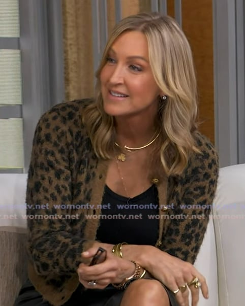 Lara’s leopard print cardigan on Good Morning America Lara’s leopard print cardigan on Good Morning America