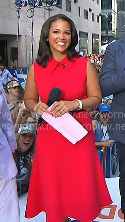 Laura's red collared sleeveless dress on Today