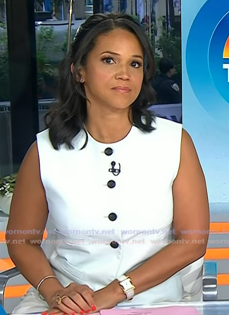 Laura's white button down vest on Today