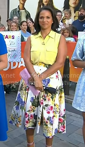 Laura's yellow sleeveless shirt and floral skirt on Today