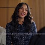 Layla’s navy tweed cardigan and mini skirt on All American