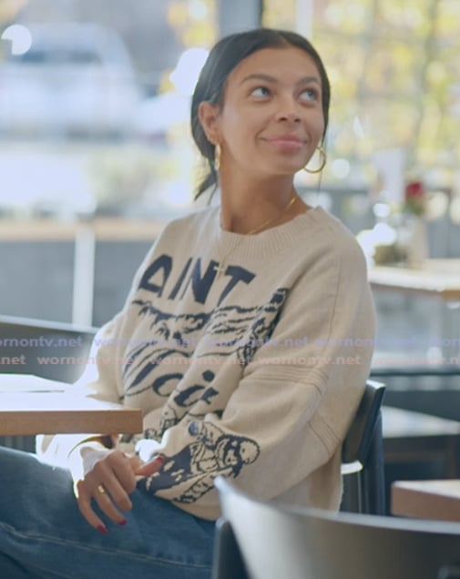 Layla's printed sweater on The Secret Lives of Mormon Wives