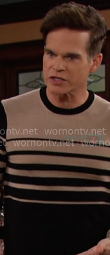 Leo’s black and beige stripe knit sweater on Days of our Lives