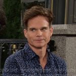 Leo’s blue printed button down shirt on Days of our Lives Leo’s blue printed button down shirt on Days of our Lives