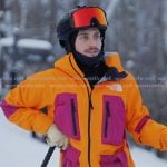 Liam’s orange colorblock ski jacket on Next Gen NYC Liam’s orange colorblock ski jacket on Next Gen NYC