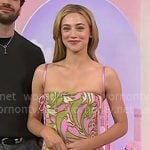 Lili Reinhart’s pink and green printed dress on Today Lili Reinhart’s pink and green printed dress on Today