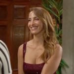 Lily’s burgundy sequin square-neckline dress on The Young and the Restless Lily’s burgundy sequin square-neckline dress on The Young and the Restless