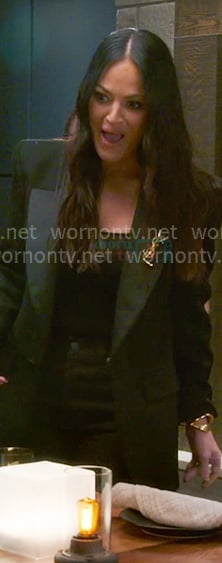 Lisa's black blazer and metal boorch on The Real Housewives of Salt Lake City