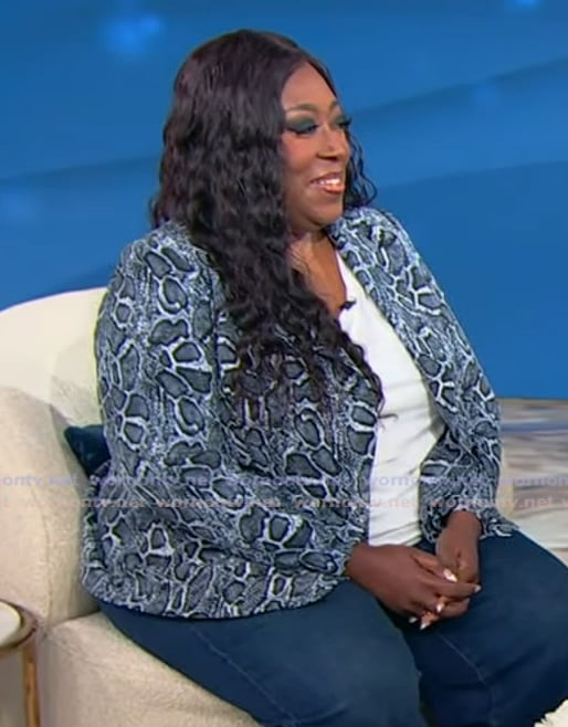 Loni Love's snake skin print blazer on Tamron Hall Show