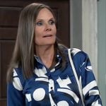 Lucy's blue geometric print shirtdress on General Hospital
